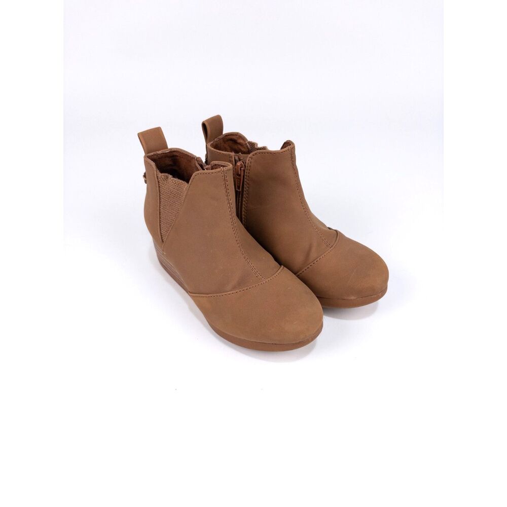 TOMS Kelsey Girls Brown Wedge Ankle Boots Girls Size 12 Kids Side Zip
